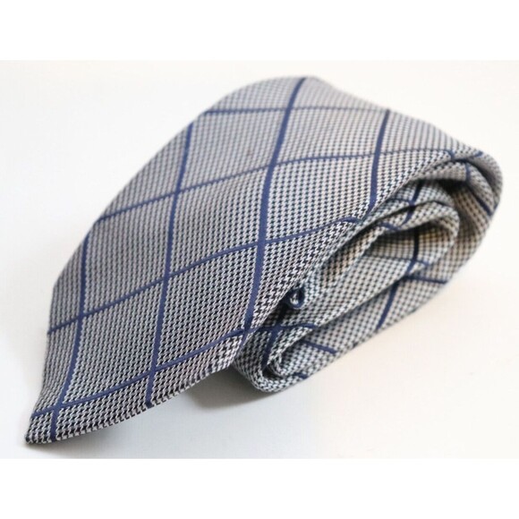 Polo Ralph Lauren Neck Tie Mens Gray & Black‎ Glen Plaid Silk Vintage - Picture 1 of 4
